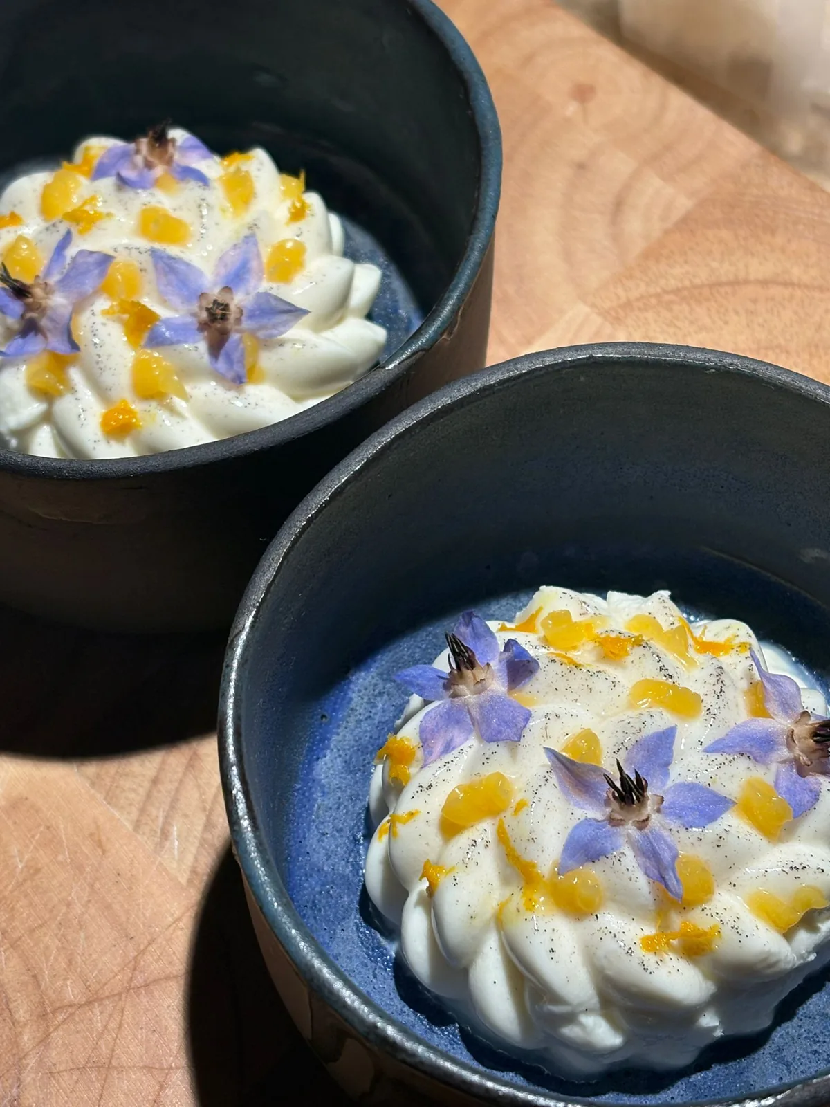 A dessert with edible flowers at LaMaison